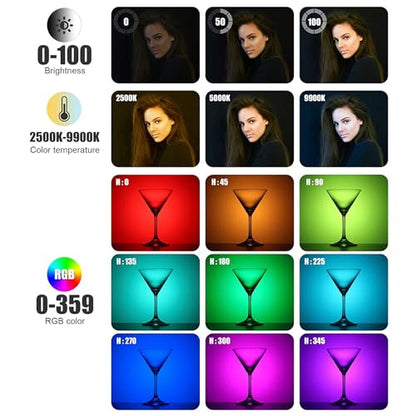 ENEGON 10000mAh RGB LED Video Light - 276 LED Beads with OLED Display, 18.5W Max, 2500–9900K CCT, CRI 96+, 21 Scene Modes - for Photography, YouTube, TikTok & Video Conferences - color: RGB 276 LED