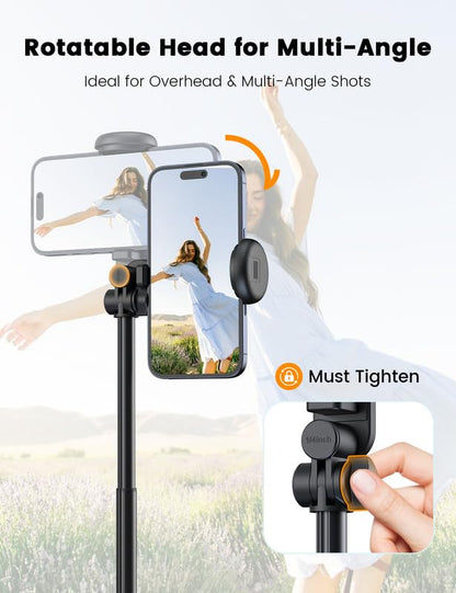 ANXRE 67.7" Selfie Stick Tripod with Light, NT99 Extendable Tripod Stand with Remote for Camera Phone Filming Vlogging, Travel Phone Tripod Compatible with Phone Camera Gopro - size: 67.7"-Light