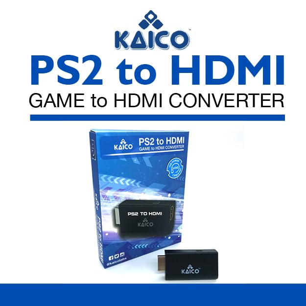 Kaico PS2 to HDMI Adapter for PlayStation 2, Plug & Play HDMI Converter | Supports 480i, 480p, 576i, 576p and 1080i output, with built-in audio, Micro USB power cable, clear video and audio