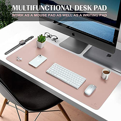 K KNODEL Large Office Leather Desk Mat, Mouse and Keyboard Pad, Computer and Laptop Mat, Desktop Protector and Cover, Writing Pad and Blotter (31.5"x15.7", Pink) - color: Pink, size: 31.5" x 15.7"