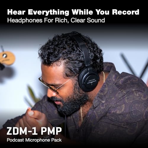 Zoom ZDM-1 Podcast Mic Pack Includes Dynamic Microphone, Headphones, Tripod, Windscreen, and XLR Cable | Includes Zdm-1 Dynamic Mic, Zhp-1 Closed-Back Headphones, Tps-4 Tripod, Windscreen, 2m Xlr Cable - size: (Pack of 1)