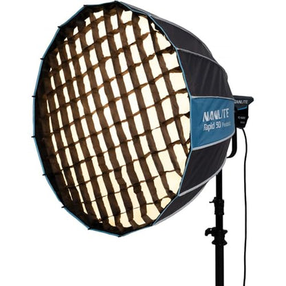 Nanlite SB-RP-90/120 Rapid Parabolic Softbox 90–120 cm for Bowens Mount – Deep Parabolic Modifier with Quick-Setup Rods for LED & Strobe Lights (SB-RP90) - size: SB-RP90