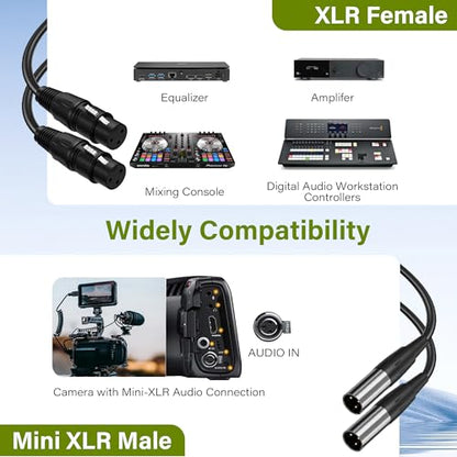 Elecan 3 Pin Mini XLR Male to XLR Female Microphone Cable Adapter 1 Ft/2 Pack for Blackmagic Pocket Cinema Camera BMPCC Video Assist 4K Sharp 8K & C70, Pro Lapel Audio Replacement Cable - size: 1 FT, style: Male Mini XLR to Female XLR