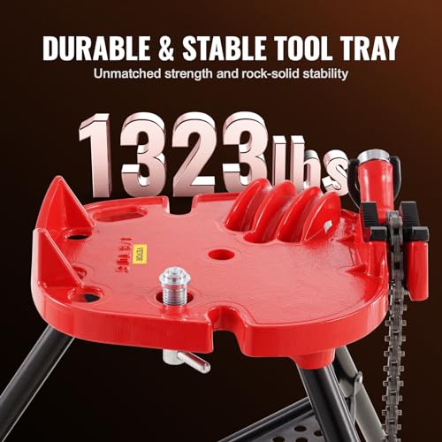 Mophorn 460-6 Tripod Pipe Chain Vise 1/8"-6" Capacity,Pipe Stand Portable Foldable Steel Legs,Pipe Stands w/Tool Tray, Tripod Stand Chain Vise Ideal for a Variety of Pipe Materials