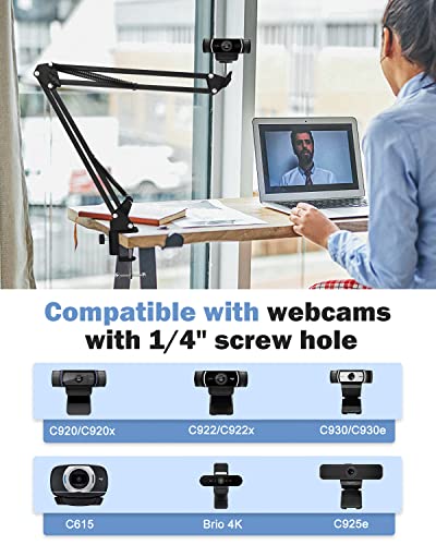 Webcam Stand Desk Mount - Suspension Boom Scissor Arm Webcam Holder with Desk Clamp Mount for Logitech Webcam C920 C922 C922x C920S C930e C930 C615 Brio 4K and Other Devices with 1/4" Thread