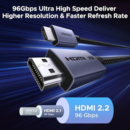UGREEN 16K HDMI 2.2 Cable 96Gbps 6.6FT, Ultra High Speed HDMI Cord Aluminum, 4K@480Hz 12K@120Hz 8K@240Hz, HDCP 2.2&2.3, Lip eARC HDR 10 Compatible with PS5/Blu-ray/Roku TV/Switch 2/Mac mini M4
