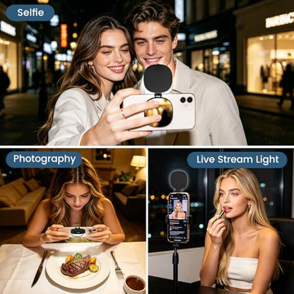 SJZXVZ Magnetic Selfie Light, 3-Mode Phone Light Compatible with Phone Magsa for Selfies/Photography/TikTok/Zoom Calls/Video Conference, Long-Lasting & Rechargeable, CRI97, Black - color: Black