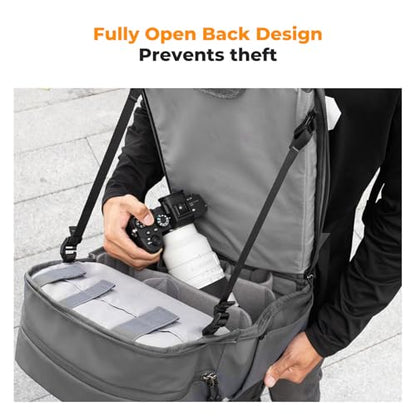 K&F CONCEPT Camera Backpack, Camera Bags for Photographers Large Capacity Camera Case with Raincover,15-15.6 Inch Laptop Compartment Compatible for Canon/Nikon/Sony/DJI Mavic Drone - color: Grey