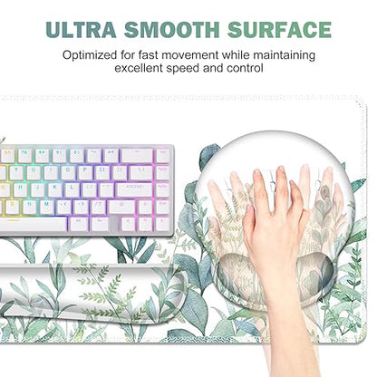 ToLuLu Desk Mat, XXL Large Mouse Pad Wrist Support Set，4 in1 Gaming Mousepad Desk Pad+ Ergonomic Mouse Pad with Wrist Rest + Keyboard Wrist Rest+Coaster for Home Office Computer Table, Green Grass - color: Green Grass