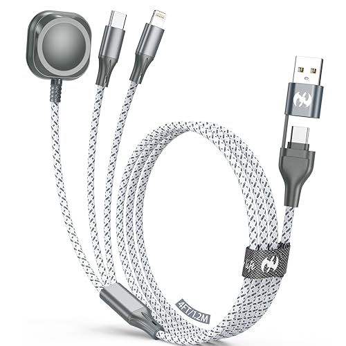 Multi Charging Cable for Apple Watch Charger 4FT, 3 in 1 Charging Cable USB A/C to Lightning Type C USB C Cord iWatch Magnetic Wireless Charger Wire for Apple iWatch iPhone Android Phone - color: Grey/Silver-4ft