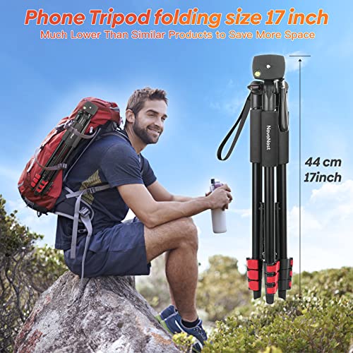 65" Phone Tripod Stand for iPhone Camera Wireless Remote & Holder | 574g Ultra-Lightweight 65" Height. Max Load 4.4lb. 360° Pan Head for Vlogging. Includes Bluetooth Remote & Tripod Carry Bag