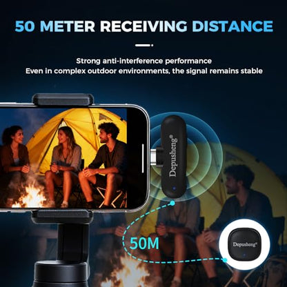 Depusheng V2 Wireless lavalier Microphone for iPhone, iPad and Android with Charging case, 8 Hours of Battery Life, Clip-on Microphone for Video Recording, vlogging, interviews，3 Noise Reduction