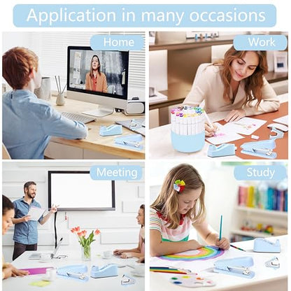 Dimonluce Blue Desk Accessories, Blue Office Supplies Accessories with Tape Dispenser, Stapler, Staple Remover, 1000 Staples, Tape, Clips Set, Ruler, Scissor, Pen - color: Blue