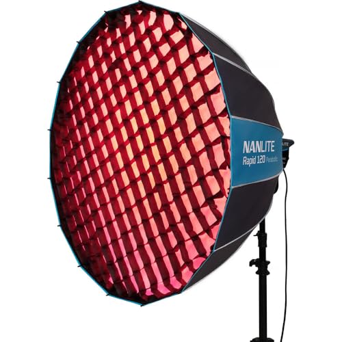 Nanlite SB-RP-90/120 Rapid Parabolic Softbox 90–120 cm for Bowens Mount – Deep Parabolic Modifier with Quick-Setup Rods for LED & Strobe Lights (SB-RP120) - size: SB-RP120