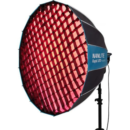 Nanlite SB-RP-90/120 Rapid Parabolic Softbox 90–120 cm for Bowens Mount – Deep Parabolic Modifier with Quick-Setup Rods for LED & Strobe Lights (SB-RP120) - size: SB-RP120