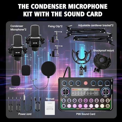 ALSO GO Podcast Equipment Bundle for 2, Podcast Microphone Bundle with Voice Changer, Recording Studio Equipment with Audio Interface, for Podcasting, Recording, Singing, Streaming, Gaming