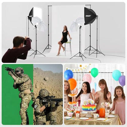 EMART 8.5 x 10 ft Backdrop Support System, Professional Photography Lighting Kit with 50W LED Blub, Reflector, Backdrop *3, Heavy Duty Sandbag *4, Umbrellas&Softbox Lighting Kit for Studio, Portrait