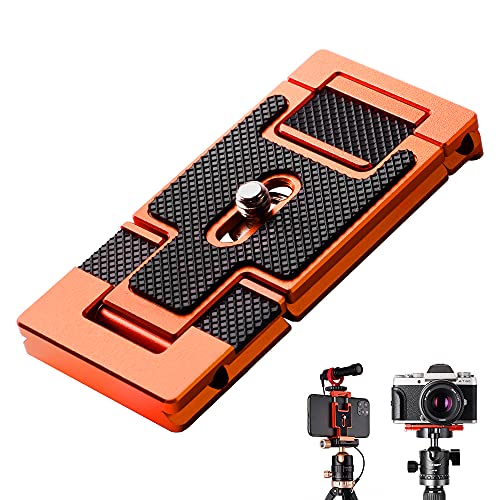 K&F CONCEPT Aluminum Alloy Quick Release Plate with 1/4 Inch Screw for Camera, Cage, Cellphone etc (Orange) - color: Mobile Phone Clip + Quick Release Plate