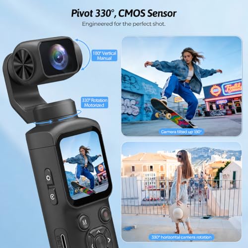4K Vlogging Camera for YouTube, 75MP Pocket Digital Camera with 330° Rotating Gimbal Lens, Travel & Beginner Handheld Vlog Camera, WiFi Content Creator Kit with Tripod, 16GB Card