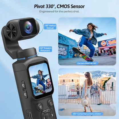 4K Vlogging Camera for YouTube, 75MP Pocket Digital Camera with 330° Rotating Gimbal Lens, Travel & Beginner Handheld Vlog Camera, WiFi Content Creator Kit with Tripod, 16GB Card