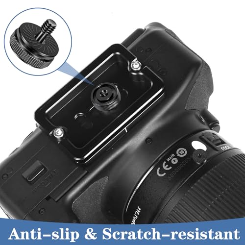 2 Pack Thumb Screw Camera Quick Release Adapter, 1/4" Female to Male Thumbscrew with Rubber Pads, L Bracket Mount Screws for Tripod Camera Plate, with 4 Anti-Slip Rubber Washers for Stability (Black)