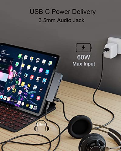iPad Pro USB C Hub Adapter for iPad Pro 2024 M4 M2 M1,7-in-1 Hub with 4K@60Hz HDMI,3.5mm Jack,USB3.0,PD 60W,SD/TF Card Slot,iPad Air 4/5,iPad mini 6,iPad pro 13 12.9 Accessories - color: 7IN1 60Hz