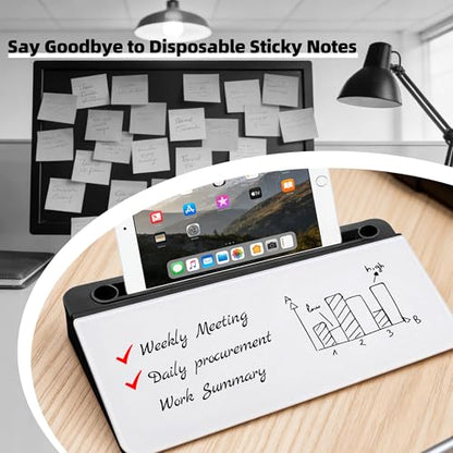 Desktop Whiteboard, Glass Dry Erase Board, Desk Board Buddy,Computer Keyboard Stand,Desk Whiteboard Organizer for Home,Office,School Supplies(Black) - color: Black