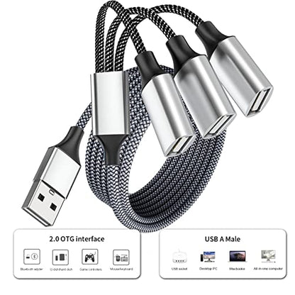 Fidioto 6.6Ft USB Cable - 1 Male to 3 Female Adapter Compatible with Webcam, Camera, Phone, USB Hub, Mouse, Keyboard, Printer, Hard Drive, Headset, Xbox - style: 1 in 3 out-6.6ft