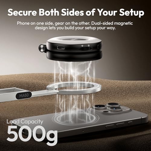 ULANZI MA60 Magnetic Phone Tripod Stand for iPhone - Aluminium Smartphone Mini Tripod Pocket Cell Phone Stand Strong Magnet Quick Mount Compatible with iPhone 16 15 14 13 13 Series, Silver - color: Silver