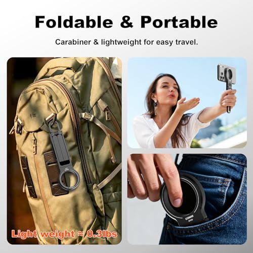 COMAN DP58 Magnetic Phone Tripod, Aluminum MagSafe Tripod Stand with Carabiner, Mini Portable Travel Pocket Tripods for iPhone & Non-Magnetic Phones with Included Ring - color: Black