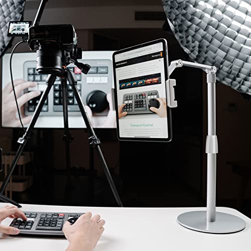 Viozon Tablet Phone Overhead Stand, Height & 360 Degree Angle Adjustable, Aluminum Desktop Stand, Compatible with 3.5-11" Cellphone or Tablet Such as iPhone iPad Pro Air Mini, Samsung, Nexus(AP-4PS) - color: Silver