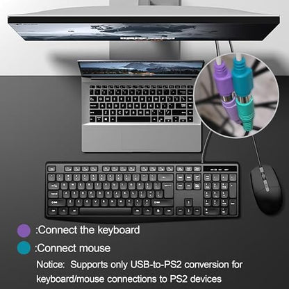 USB to PS2 Converter Cable, 2-in-1 USB A to PS/2 Adapter for Keyboard Mouse, Plug and Play Compatible with Industrial PC, Old Motherboard, KVM Switch, No Driver Required