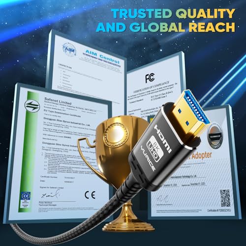 10K 8K HDMI Cable, 1.5FT, 3.3FT, 6.6FT, 10FT, 16FT, 20FT, 25FT Heavy Duty High-Speed Braided HDMI Cable, Professional HDMI Cord, 48Gbps, 4K@120Hz, 8K@60Hz, HDR, DTS:X, HDCP 2.2/2.3 - size: 8K-1.5FT