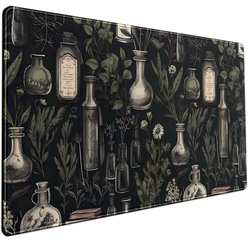 Black Aesthetic Desk Mat - Vintage Large Gaming Flower Mouse Pad XXL Plant Wildflower Mousepad Extended Laptop Computer Keyboard Mat for Women Girl Office Decor 31.5x15.8 in - color: Dark Plants