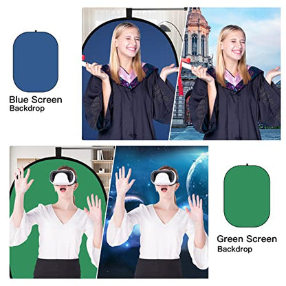 Godox 39x59”/100x150cm Chromakey Green Blue Screen Backdrop, 7-in-1 Portable Collapsible Oval Background Reflector with Holder Clip & Bag for Studio Shooting