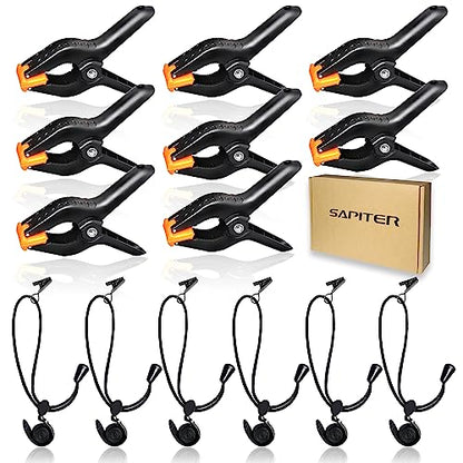 Backdrop Clips Clamps - 8 Heavy Duty Spring Clamps, 6 Background Clips Holder for Photography Backdrop Support Stand, Photo Video Studio Shooting