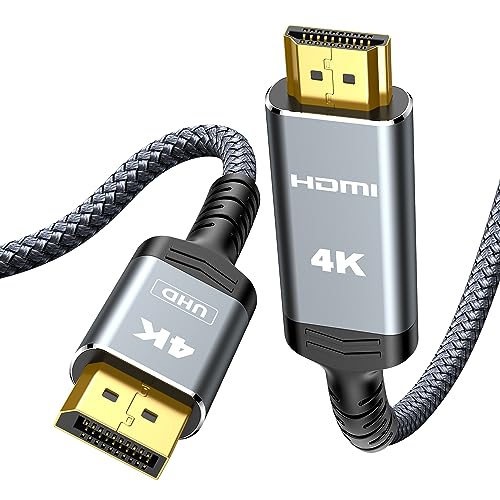 Highwings 4K DisplayPort to HDMI, Uni-Directional Only, 6.6ft DP (Source) to HDMI (Display) 1.4 Cable, 4K@30Hz, 2K@60Hz, 1080P Full HD, Braided Cord for Dell, NVIDIA, AMD, Monitor, Projector (Grey) - color: Grey, size: 6.6 FT