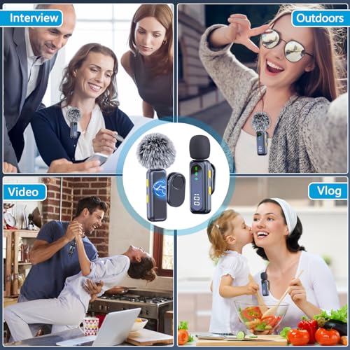 RICCHI Wireless Lavalier Microphone for iPhone iPad and Android Phone, 2pcs Mini Microphone with Noise Reduction Lapel Mic for Video Recording Interview Podcast YouTube TikTok