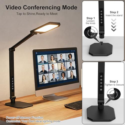 NS Desk Lamp for Home Office, LED Desk Lamp with Webcam Light for Video Calls, Dimmable 3000K-6500K Desk Light with Remote, Timer, Memory, Adjustable Swing Arm, CRI95+ - color: Black 1 Pack