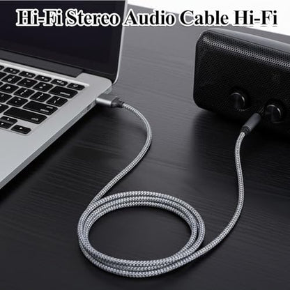 5 Ft USB to 3.5mm Audio Jack Adapter, USB to 3.5mm Audio Aux Cable, Stereo Audio-Cord, Nylon Braided AUX Converter for Headphones, Speaker, PC, Laptop, Not Applicable for Charging, Recording