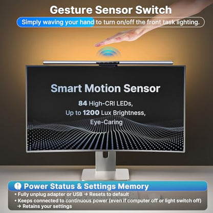 Syrinx 16.7" Computer Monitor Light Bar with Ambient Backlight, USB Reading LED Lamp, Screen Monitor Lamp, Touch + Gesture Control, Dimmable Desk Light, Eye-Caring, No Screen Glare for (Basic) - style: Minimalist