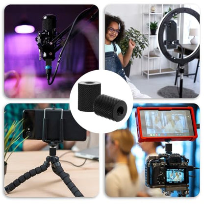 4 Pcs Double Female Thread Tripod Cylinder Adapter Screw 1/4 to 1/4 with Center 1/4-20 Thread Photography Equipment Camera Tripod Nut Accessories Suitable for Electric Rails and Light Stands
