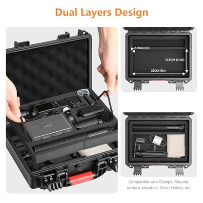 AMAZEAR Waterproof Hard Case Compatible with DJI OSMO Pocket 4, Pocket4 Creator Combo Accessories Dual-Layer Hard Shell Cover Travel Box for Carrying, Protection, Storage, Organization, Black