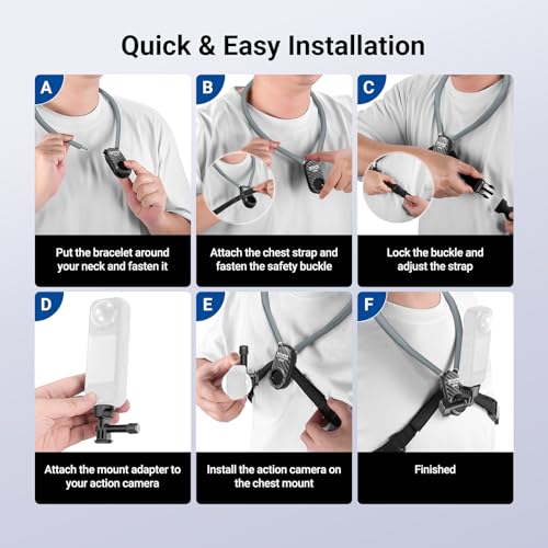 NEEWER Neck Mount Compatible with GoPro DJI Insta 360 Action Cameras, Quick Release Neck Holder with Air Cushion & Adjustable Chest Strap, Accessories Kit for POV Vlogging Video Recording, GP49 - style: GP49