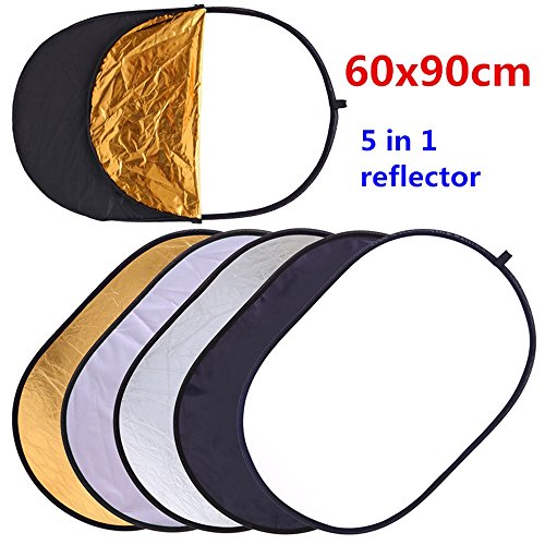 Collapsible 5-in-1 Oval Reflector Diffusers for Photography 23"x35"/60x90cm Multi-Disc Reflectors with Carrying Case for Photo Studio Shooting- Translucent, Gold, Silver, Black and White - size: 23x35inch 5in1