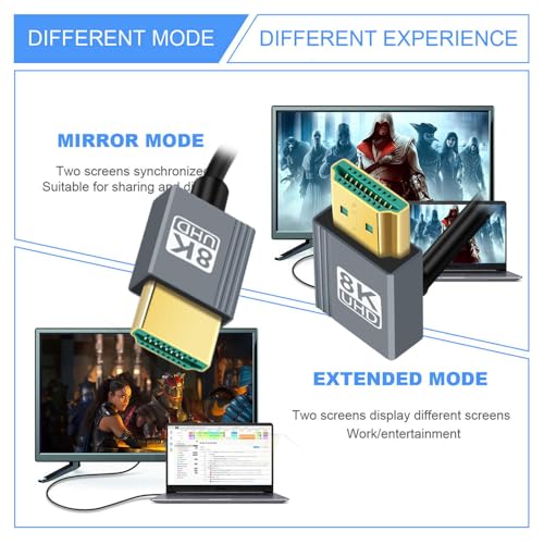 Cable HDMI 2.1 Male to HDMI Male 8K 60hz Stretch Coiled Cable Up Angled 90 Degree for HDTV Computer Laptop Monitor - style: HDMI Up Angled