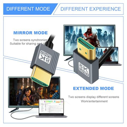Cable HDMI 2.1 Male to HDMI Male 8K 60hz Stretch Coiled Cable Up Angled 90 Degree for HDTV Computer Laptop Monitor - style: HDMI Up Angled