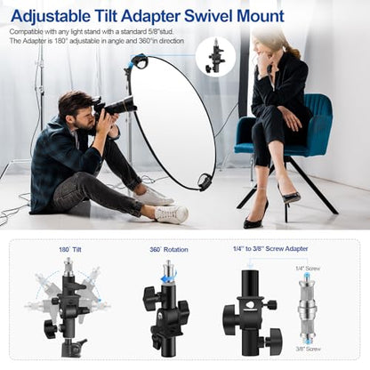 WELLMAKING 32''(80cm) Photography Reflector Dual Handle Collapsible 5-in-1 with Tilt Adapter Reflector, White Portable Stand and Pouch for Studio & Outdoor Lighting-Translucent,Silver,Gold,White&Black