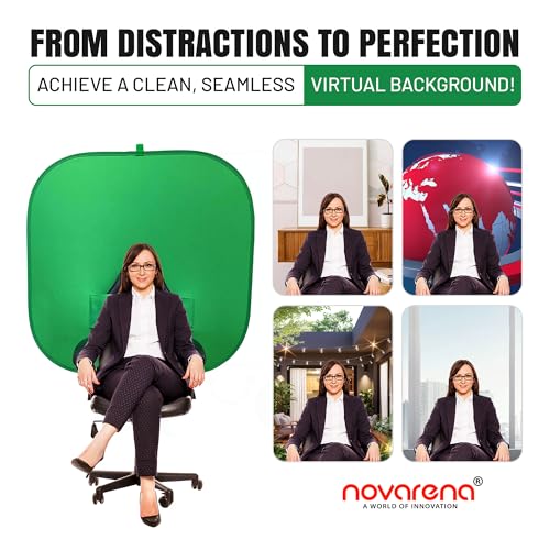 NOVARENA Green Screen Behind Chair Attachment Backdrop Kit – Portable Chroma Key for Streaming, Gaming, Video Calls, Virtual Background, Home Office, Photography – 5ft by 5ft, Reversible, Foldable