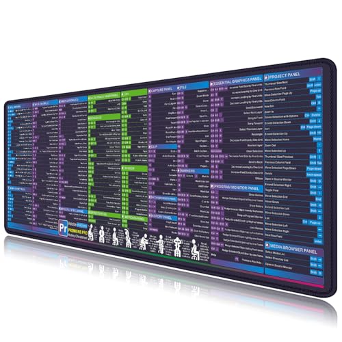 Premiere Pro Shortcut Key Mouse Pad Desk Mat for Keyboard and Mouse Long Mousepad with Stitched Edge Non-Slip Rubber Base for Computer Keyboard Laptop PC - color: 38PREMIERE PRO